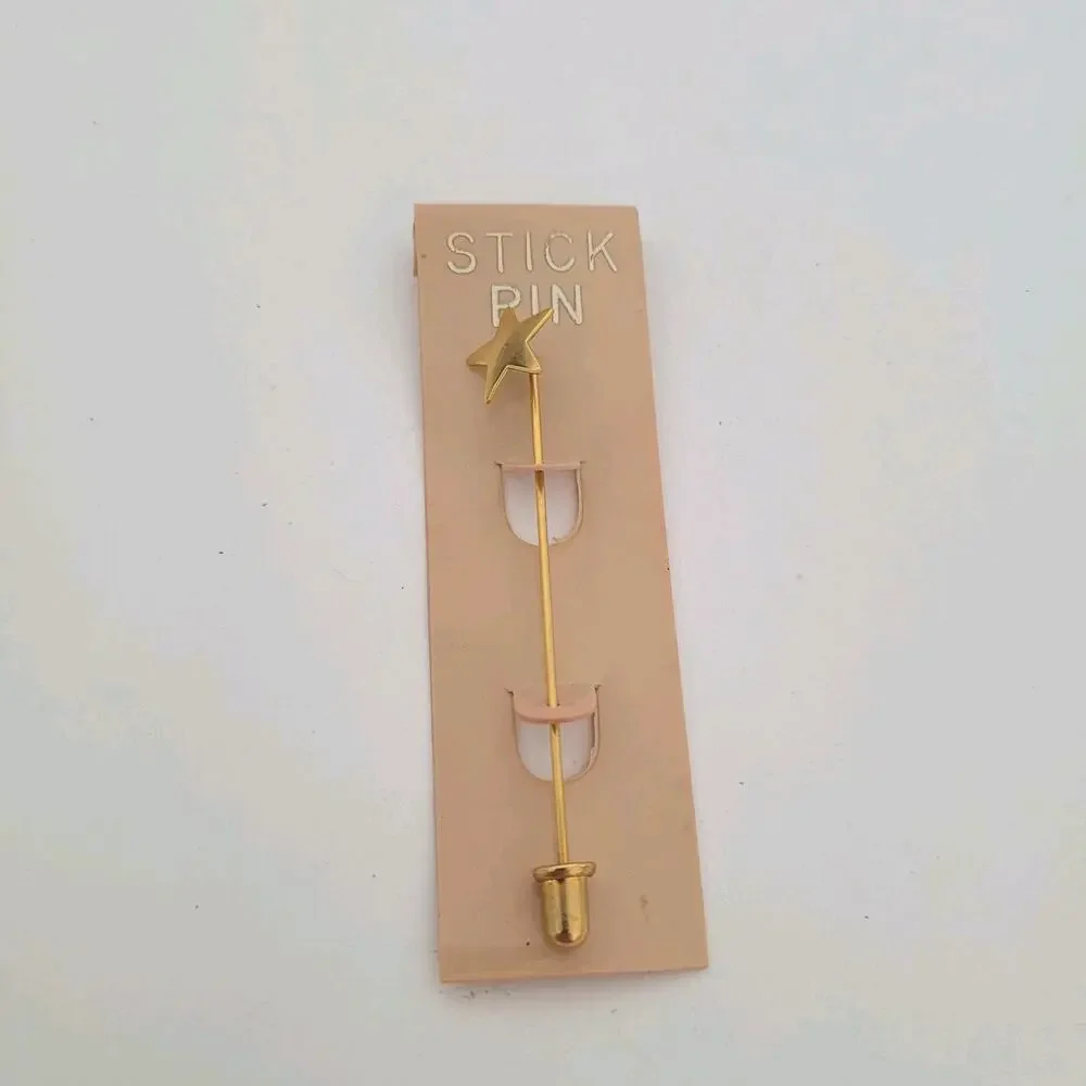 Gold Motif Star Stick Pin Brooch Gold Tone Original‎ Card Celestial